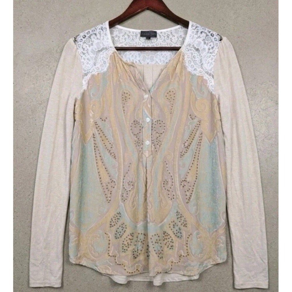 Hale Bob Silk Velvet Lace Top - Large